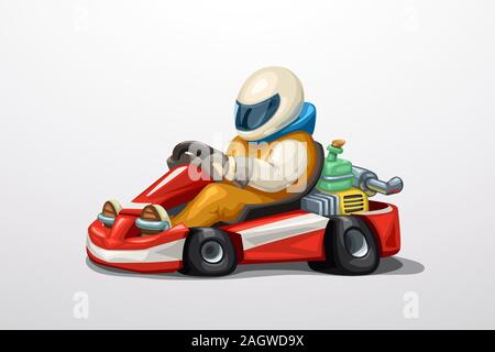 Karting con autista su bianco Illustrazione Vettoriale