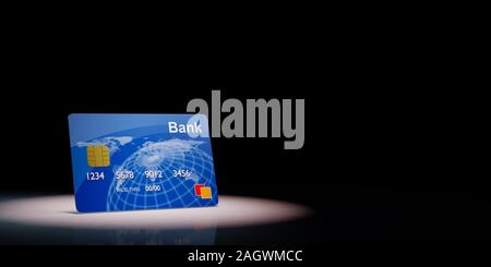Unico colore blu carta di credito o di debito protagonista su sfondo nero con copia spazio 3D illustrazione Foto Stock