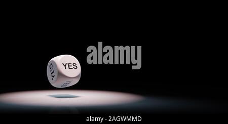White dice con Sì il testo su facce protagonista su sfondo nero con copia spazio 3D illustrazione Foto Stock