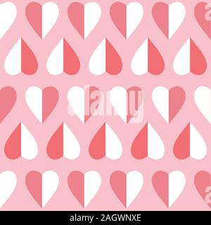 Vector rosa, rosso e bianco cuore senza giunture geometrico schema di ripetizione dello sfondo. Illustrazione Vettoriale