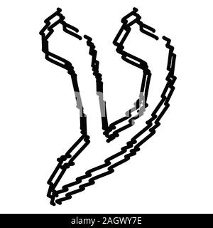 Lettere nere alfabeto ebraico. Font ebraico baby scarabocchio. Illustrazione Vettoriale su sfondo isolato. Illustrazione Vettoriale