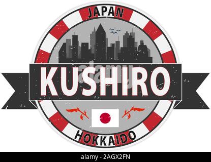Il giapponese la città di Kushiro grungy timbro di gomma illustrazione vettoriale Illustrazione Vettoriale