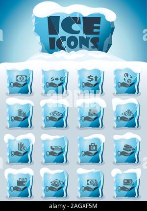 Canto e denaro icona impostare Illustrazione Vettoriale