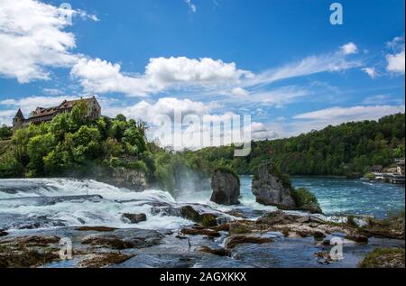 Laufen Castello è un palazzo a Reno che si affaccia sul Reno e la caduta dell'acqua. Foto Stock