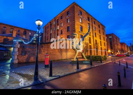 Liverpool Albert Dock complesso luminarie di Natale. Foto Stock