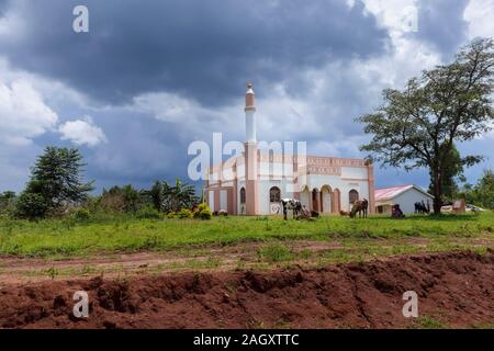 In prospettiva di una tipica piccola strada moschea musulmana al di fuori di un villaggio nella regione occidentale di Uganda Foto Stock