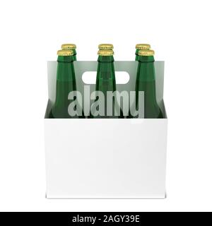 Bottiglie di birra six pack. 3d illustrazione isolati su sfondo bianco Foto Stock