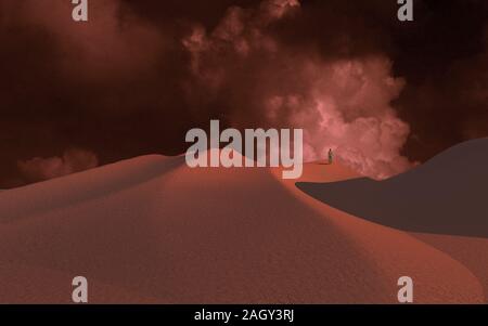 Uomo solitario nel deserto rosso. Solitudine Foto Stock