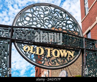 Cartello d'ingresso alla città vecchia, Chicago, Illinois, Stati Uniti d'America Foto Stock