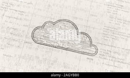 Cyber cloud progetto simbolo la creazione. Concetto astratto di archiviazione dei dati, database, computing, i server di archivio e di sicurezza dei documenti 3d'illustrazione. Dra Foto Stock