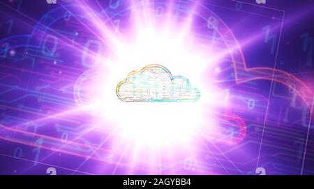 Cyber cloud futuristico di simbolo 3D rendering illustrazione. Abstract intro digitale dello sfondo. Concetto ofdata storage, elaborazione, datacenter, database, un Foto Stock