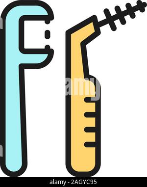 Flosser, filo interdentale piatto linea colore icona. Isolato su sfondo bianco Illustrazione Vettoriale