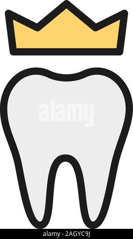 La corona dentale, dentatura piana linea colore icona. Isolato su sfondo bianco Illustrazione Vettoriale