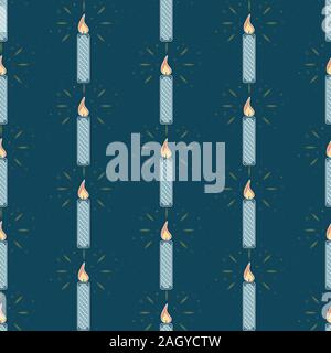 Bellissimo modello senza cuciture con colorati Merry Christmas Candle su sfondo scuro. Pensa che lo stile della linea. Design piatto. Illustrazione Vettoriale Illustrazione Vettoriale