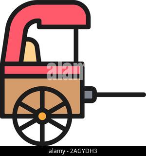 Vector rickshaw, cinese tradizionale taxi colore piatto icona linea. Illustrazione Vettoriale