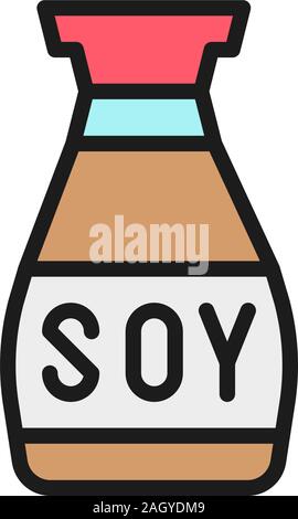 Vettore di salsa di soia, asiatica di stagionatura colore piatto icona linea. Illustrazione Vettoriale