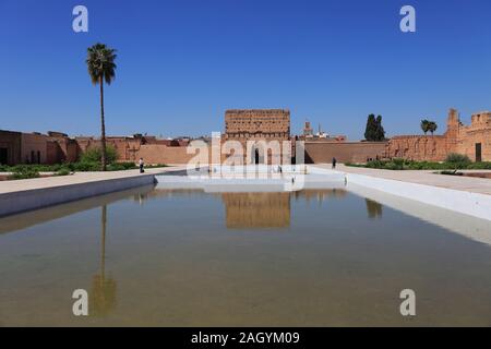 Palazzo El Badi, (Badii, Badia), l'Incomparabile Palace, XVI secolo, Marrakech, Marrakech, Marocco, Africa del Nord Foto Stock