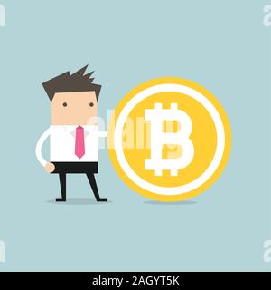 Imprenditore con un BitCoin. vettore Illustrazione Vettoriale