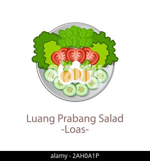 Vista superiore del cibo popolare dell'ASEAN national,Luang Prabang insalata,in cartoon design vettoriali Illustrazione Vettoriale