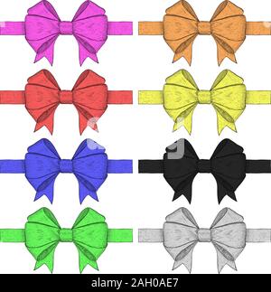 Archetti a nastro. Set colorato di mano il bozzetto. Illustrazione di vettore isolato su sfondo bianco. Illustrazione Vettoriale