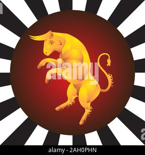 Golden bull modello icona su sfondo isolato. Immagine vettoriale. Illustrazione Vettoriale