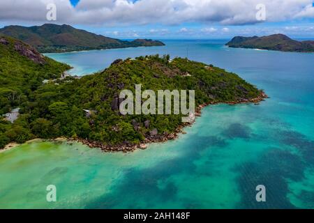 Seychelles Paradise beach antenna fuco paesaggio panorama dell'isola di Praslin anse volbert Foto Stock