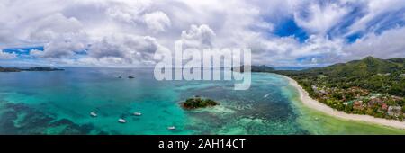 Seychelles Paradise beach antenna fuco paesaggio panorama dell'isola di Praslin anse volbert Foto Stock