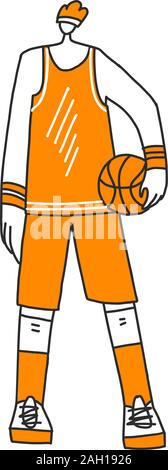 Vettore illustrazione rivestito di uno sportivo in sport uniforme arancione, in piedi con basket ball, isolati su sfondo bianco. Pallacanestro professionale Illustrazione Vettoriale
