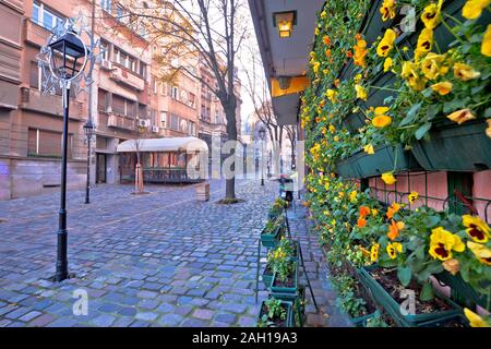 Belgrado. Skadarlija famose strade ciottolate nella storica Beograd, capitale della Serbia Foto Stock