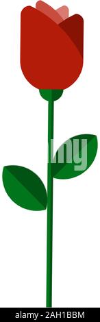 Vettore fiore piatto icona. Vettore illustrazione di rose, di tipo piatto. Rosa rossa con foglie verdi isolati su sfondo bianco. Piatto icona di rose, il fiore del vettore Illustrazione Vettoriale