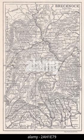 Vintage map di Brecknock, Galles Foto Stock