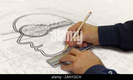 Cyber privacy la creazione del progetto. Concetto astratto di crittografia, impianto, intelligenza artificiale, mente cibernetica e privati di sicurezza dati 3d illustr Foto Stock