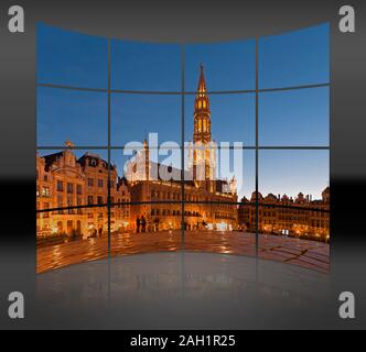 Poiché 1402 costruito il municipio in stile gotico con 91 metri di alta torre, sulla piazza del mercato, Grand Place Bruxelles, Belgio, Europa Foto Stock