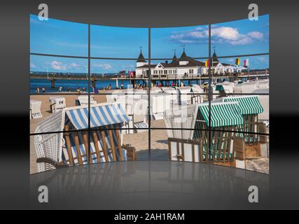 Il Ahlbeck pier si trova a 280 metri, Ahlbeck, isola di Usedom, County Vorpommern-Greifswald, Meclemburgo-Pomerania Occidentale, Germania, Europa Foto Stock