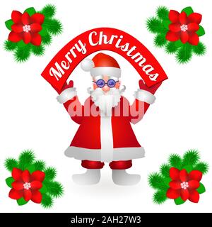Babbo Natale con iscrizione Buon Natale. Santa Claus isolati su sfondo bianco. Illustrazione. Foto Stock