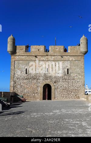 Skala du Port, Fort, XVIII secolo bastioni, Essaouira, Marocco, Costa Atlantica del Nord Africa Foto Stock