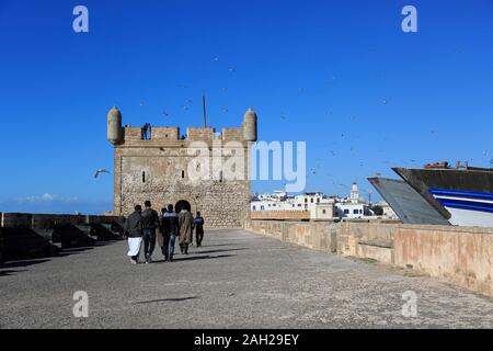 Skala du Port, Fort, XVIII secolo bastioni, Essaouira, Marocco, Costa Atlantica del Nord Africa Foto Stock