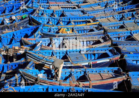 Skala du Port, barche da pesca, Porto, Essaouira, Marocco, Costa Atlantica del Nord Africa Foto Stock