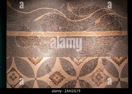 Mosaico con decoracion y geometrica vegetale, Opus Tessellatum, siglos III - IV d.C, calle Cabezo , Calahorra, Museo de la Romanización, Calahorra, La Rioja , Spagna, Europa. Foto Stock