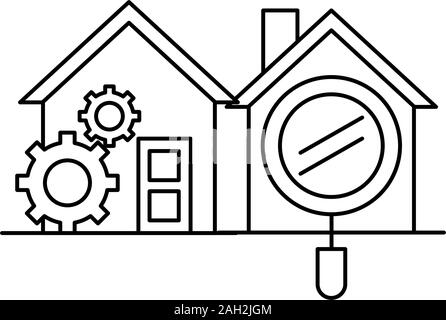 Casa facciata anteriore con lente di ingrandimento Illustrazione Vettoriale