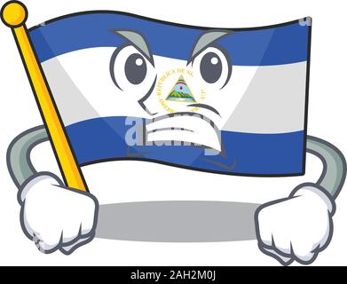 Viso arrabbiato bandiera nicaragua scorrere cartoon character design Illustrazione Vettoriale