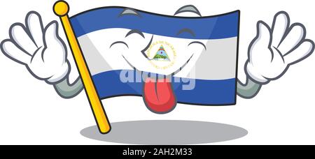 Faccia buffa bandiera nicaragua mascotte di scorrimento design con la lingua di fuori Illustrazione Vettoriale