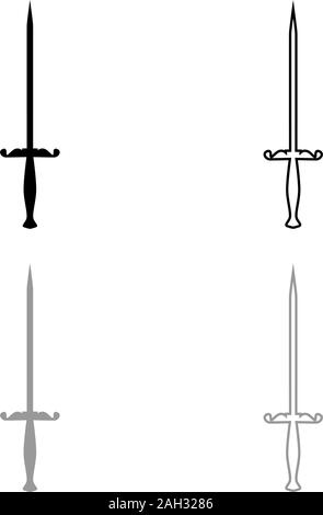 Lo stiletto coltello Stiletto icona set di contorno nero colore grigio illustrazione vettoriale stile piatto semplice immagine Illustrazione Vettoriale