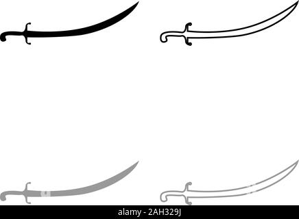 Bagno turco saber Scimitar Sabre di arabian persiano spada ricurva icona set di contorno nero colore grigio illustrazione vettoriale stile piatto semplice immagine Illustrazione Vettoriale