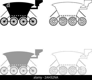 Moon Mars rover explorer macchina spazio pianeti veicolo icona set di contorno nero colore grigio illustrazione vettoriale stile piatto semplice immagine Illustrazione Vettoriale