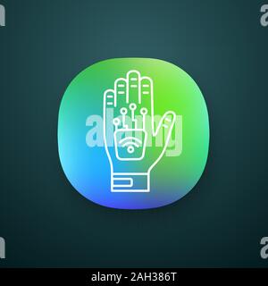 Microchip umana impianto in mano icona app. Impianto di NFC. Impiantato transponder RFID. UI/UX interfaccia utente. Web o applicazione mobile. Il vettore isolato il Illustrazione Vettoriale