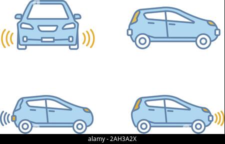 Smart Auto colore set di icone. NFC autos. Veicoli intelligenti. La guida di auto automobili. Automobili autonome. I conducenti di veicoli. Vettore isolato illustra Illustrazione Vettoriale