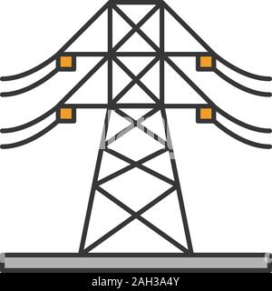 Alta tensione linea elettrica icona di colore. Adattatore Powerline. La potenza elettrica pilone. Torre di trasmissione. Isolato illustrazione vettoriale Illustrazione Vettoriale