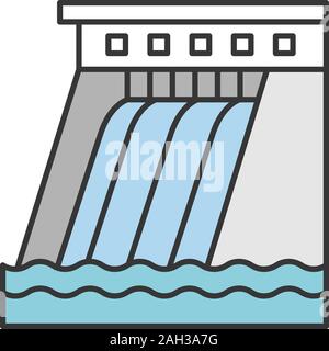 Diga idroelettrica icona di colore. Acqua impianto di energia. L'energia idroelettrica. Energia idroelettrica. Isolato illustrazione vettoriale Illustrazione Vettoriale