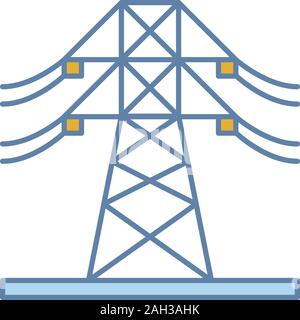 Alta tensione linea elettrica icona di colore. Adattatore Powerline. La potenza elettrica pilone. Torre di trasmissione. Isolato illustrazione vettoriale Illustrazione Vettoriale
